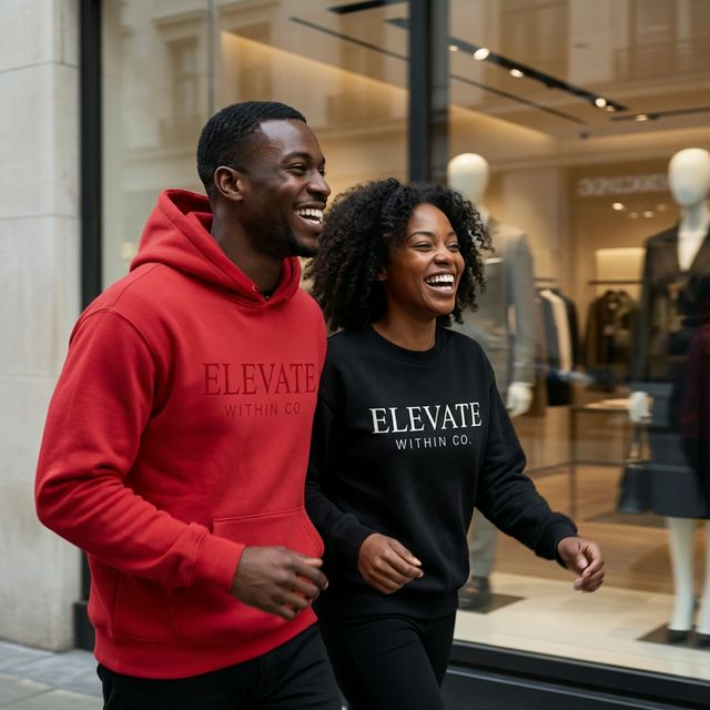 Elevate Within Co. — couple in red hoodie and black crewneck