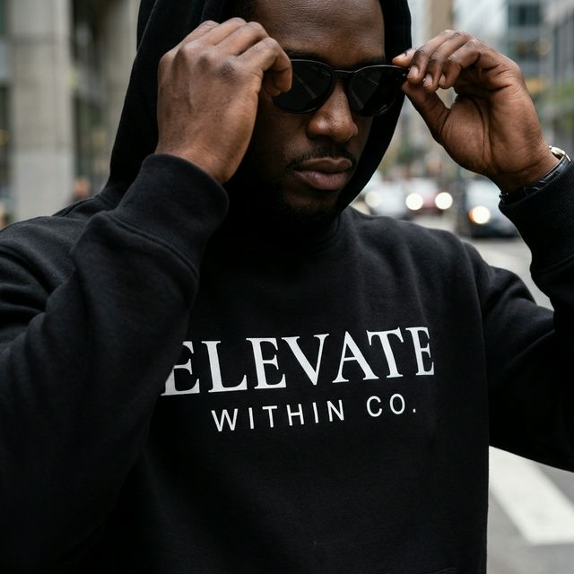 Elevate Within Co. — hoodie close-up street editorial