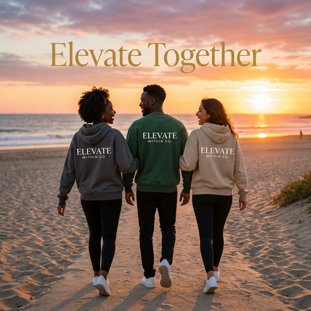 Elevate Within Co. community — elevate together on the beach at sunset